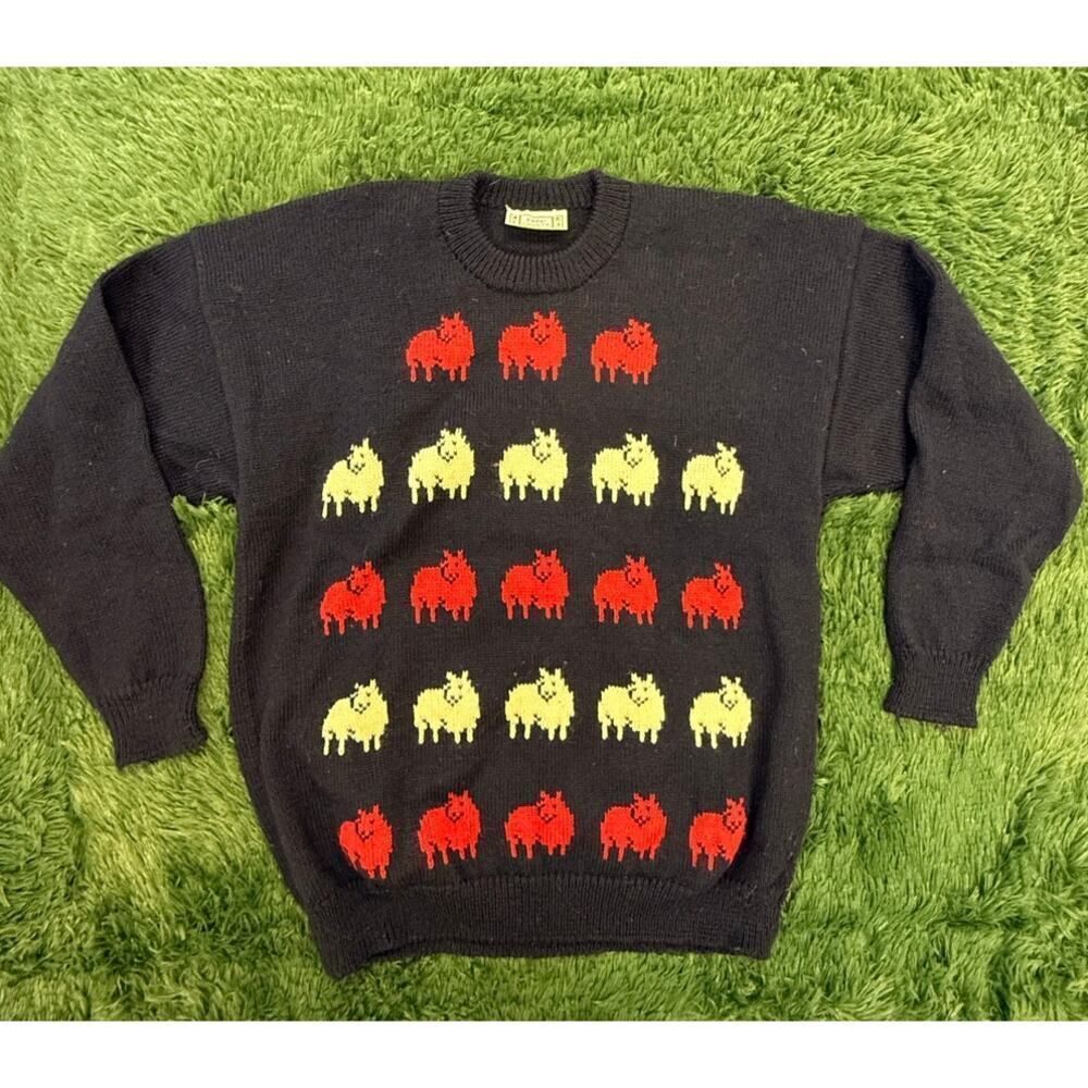 Vtg Kapai Crafts Blue wool sheep sweater Medium (See Measurements) UNISEX